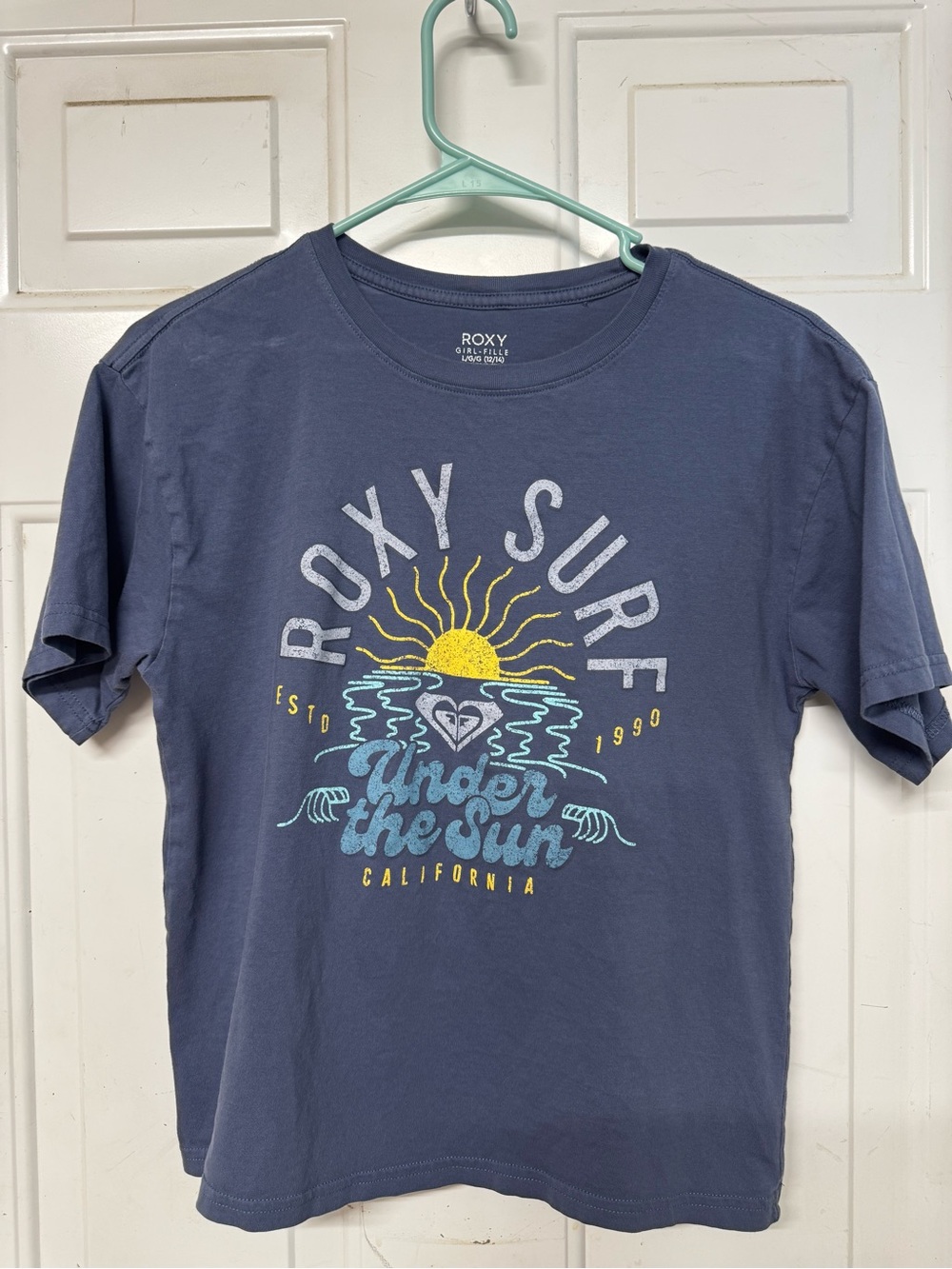 Roxy Short Sleeve Tee - Blue with Yellow & Light Blue Graphic